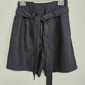 Kim Rogers Cotton Blend Black High Paper Bag Waist Shorts with Belt Size 6 LNC